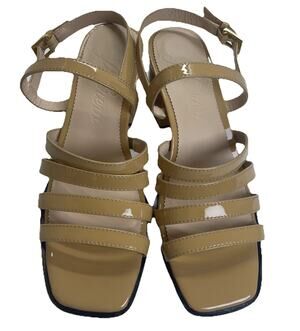 J. Crew Dylan Strappy Block-Heel Sandals Beige Patent Leather Sz 6.5